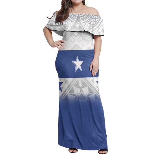 Gambier Islands Flag Color With Traditional Patterns Women Off Shoulder Long Dress