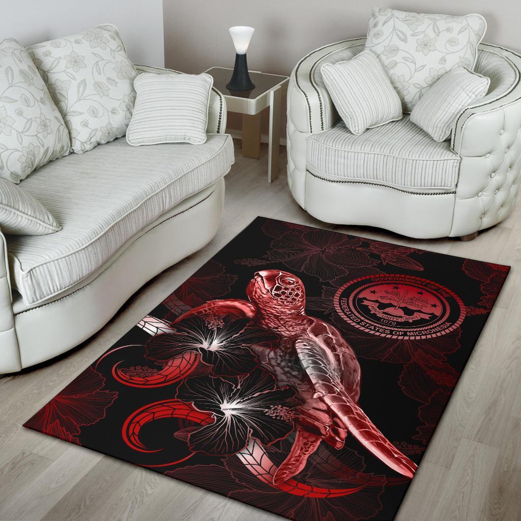 Federated States of Micronesia Polynesian Area Rugs - Turtle With Blooming Hibiscus Red