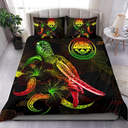 Federated States Of Micronesia Polynesian Bedding Set - Turtle With Blooming Hibiscus Reggae