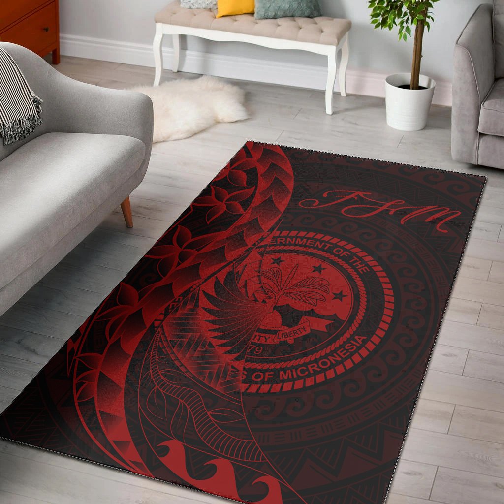 Federated States of Micronesia Area Rug - Polynesian Pattern Style Red Color