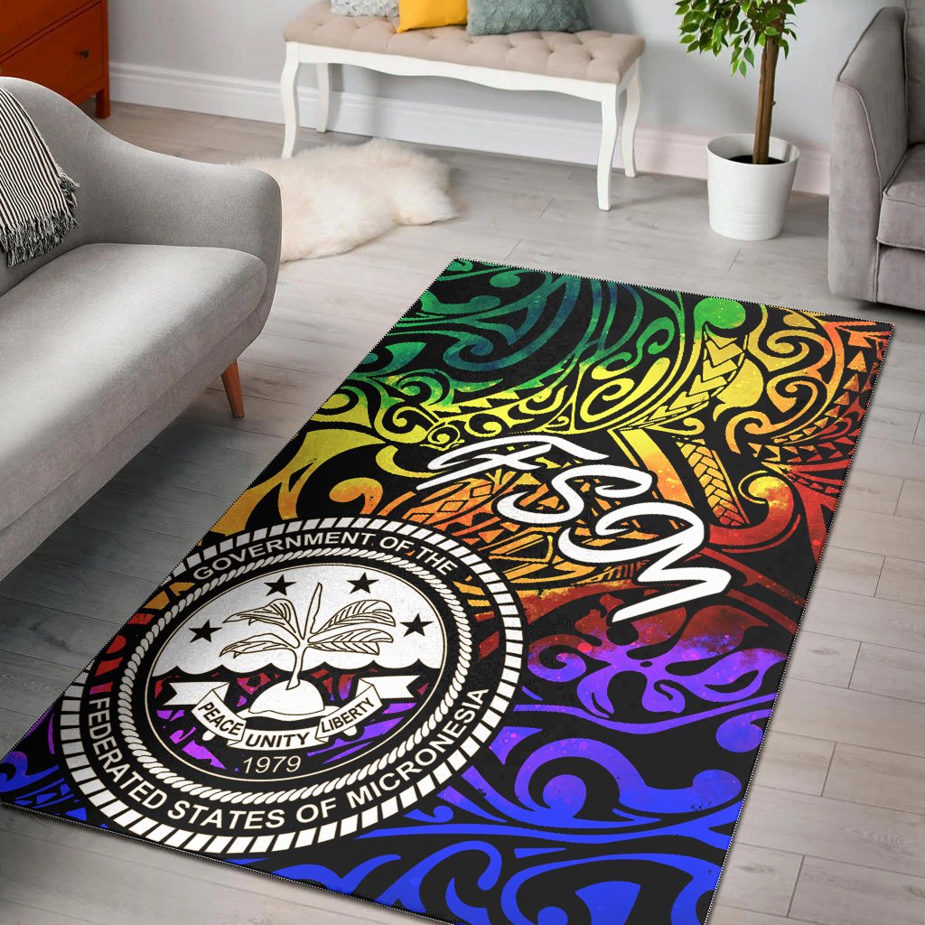 Federated States of Micronesia Area Rug - Rainbow Polynesian Pattern