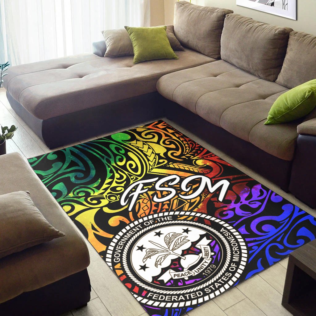 Federated States of Micronesia Area Rug - Rainbow Polynesian Pattern