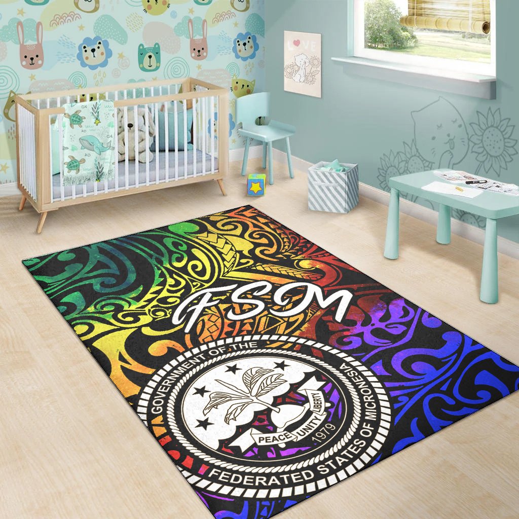 Federated States of Micronesia Area Rug - Rainbow Polynesian Pattern