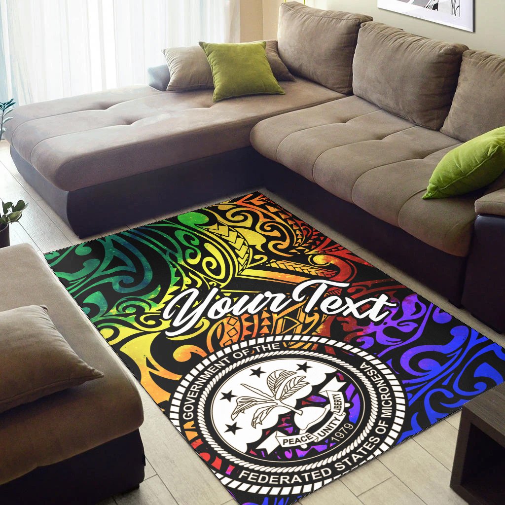 Federated States of Micronesia Custom Personalised Area Rug - Rainbow Polynesian Pattern