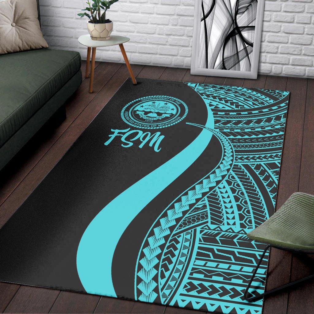 Federated States of Micronesia Area Rug - Turquoise Polynesian Tentacle Tribal Pattern