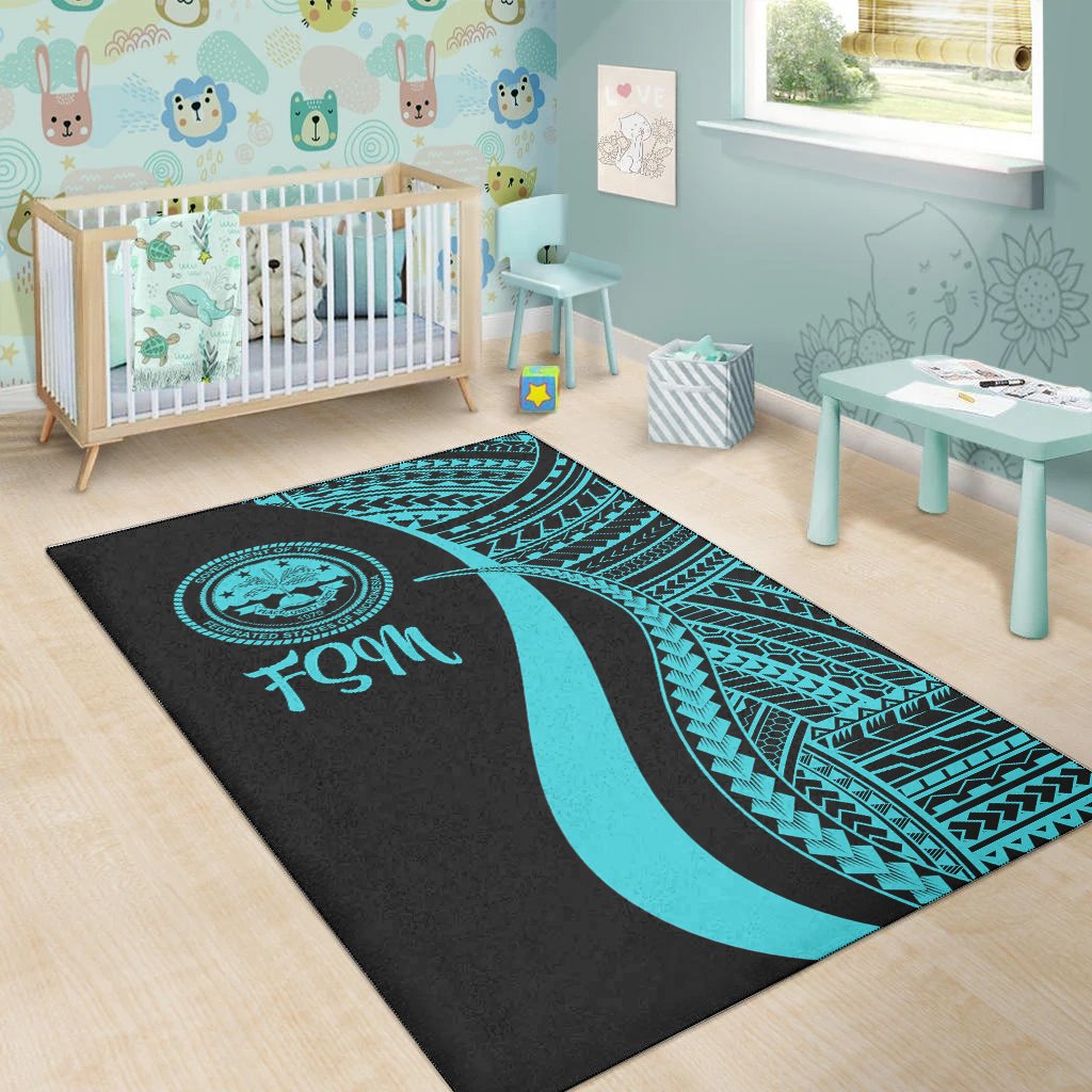 Federated States of Micronesia Area Rug - Turquoise Polynesian Tentacle Tribal Pattern