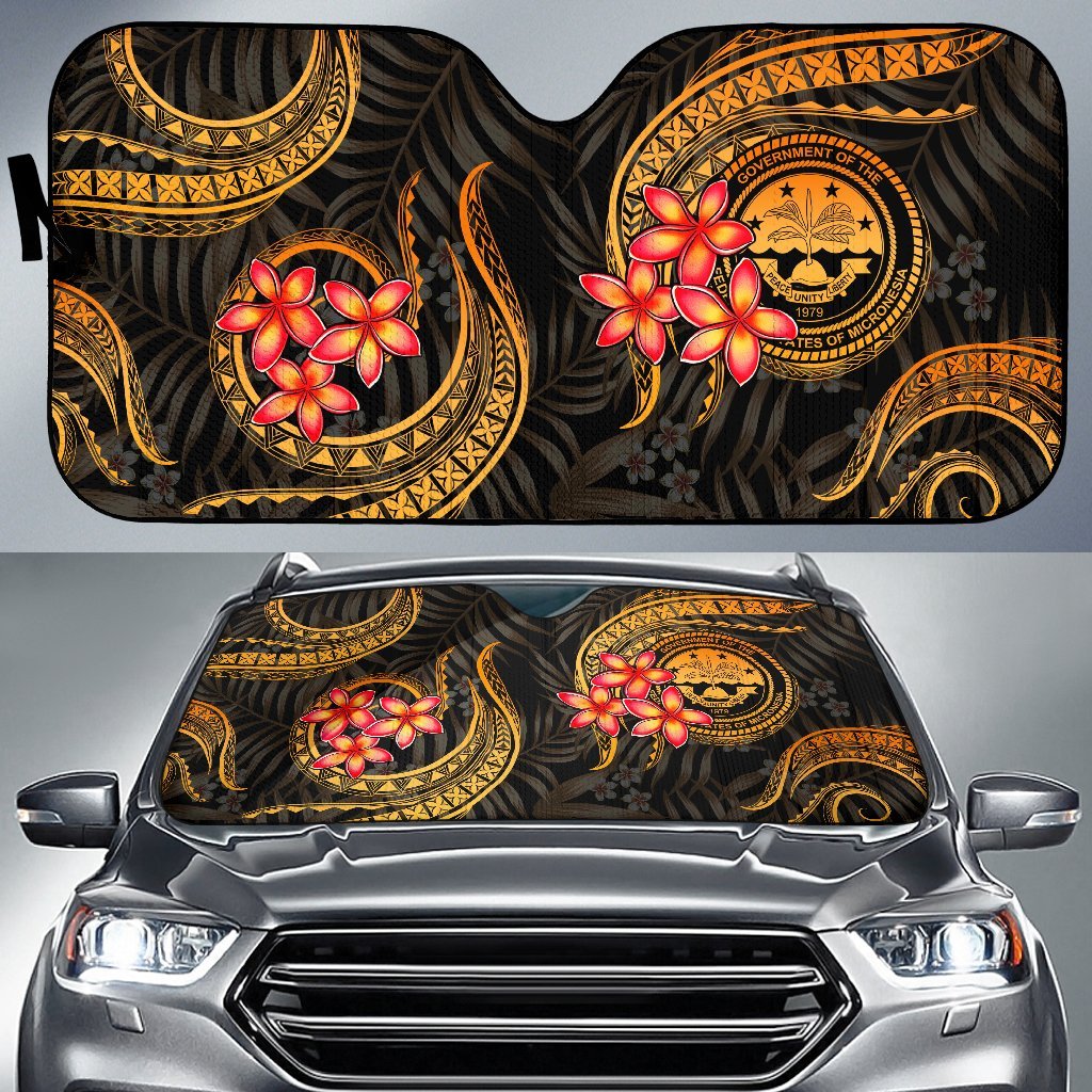 Federated States of Micronesia Auto Sun Shades - Gold Plumeria