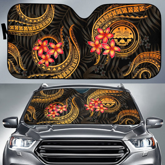 Federated States of Micronesia Auto Sun Shades - Gold Plumeria