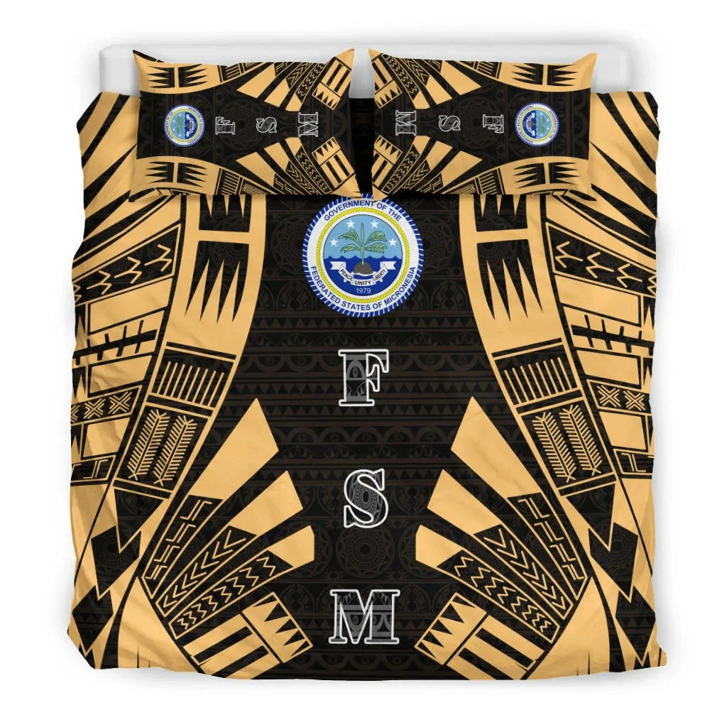 Federated States Of Micronesia Duvet Cover Set - Polynesian Tattoo Gold