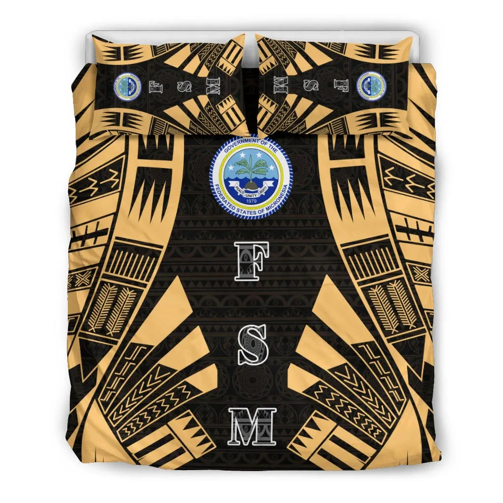 Federated States Of Micronesia Duvet Cover Set - Polynesian Tattoo Gold