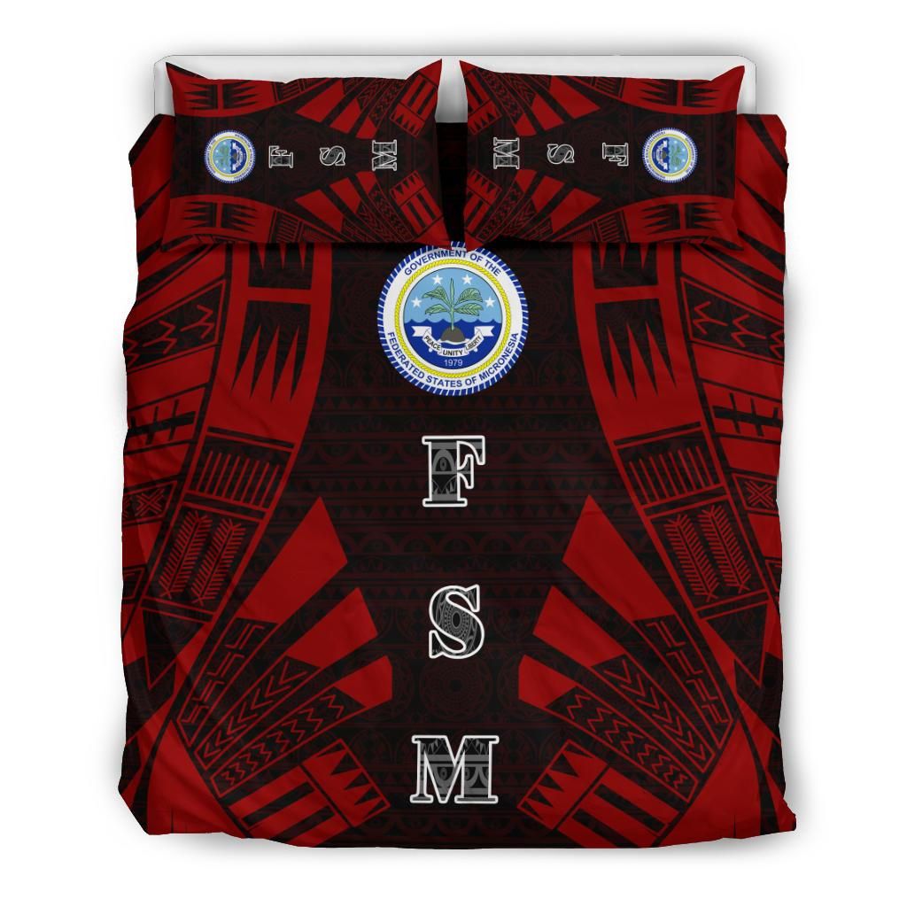 Federated States Of Micronesia Duvet Cover Set - Polynesian Tattoo Red
