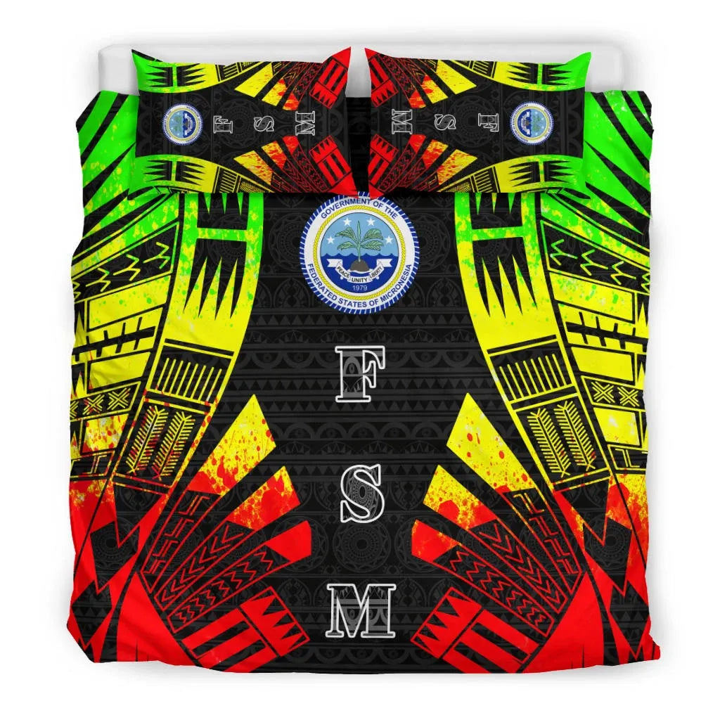 Federated States Of Micronesia Duvet Cover Set - Polynesian Tattoo Reggae