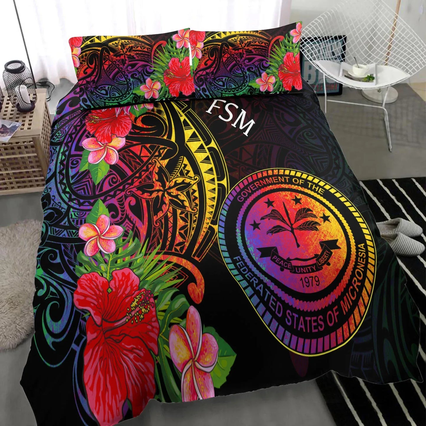 Federated States Of Micronesia Bedding Set - Tropical Hippie Style