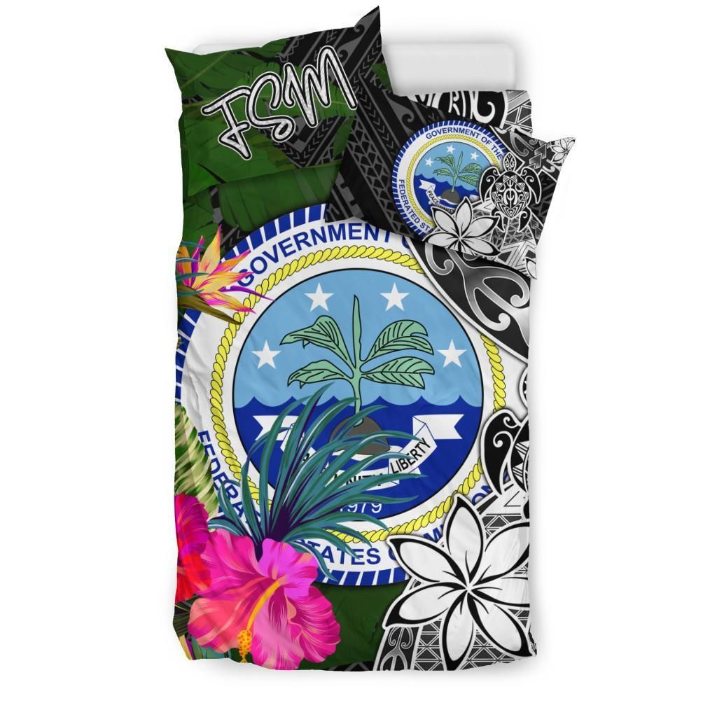 Federated States Of Micronesia Bedding Set - Turtle Plumeria Banana Leaf