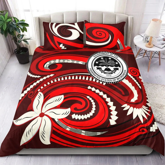 Federated States Of Micronesia Bedding Set - Vortex Style Red Color