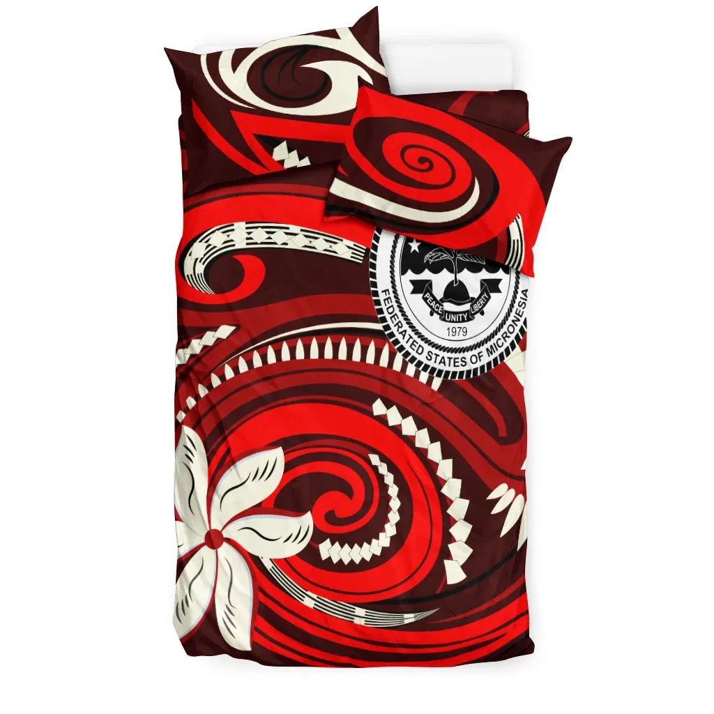 Federated States Of Micronesia Bedding Set - Vortex Style Red Color