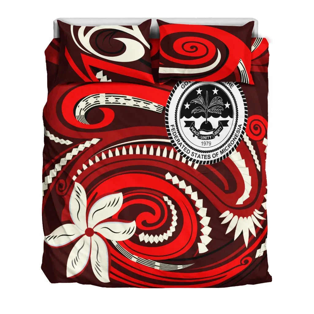 Federated States Of Micronesia Bedding Set - Vortex Style Red Color