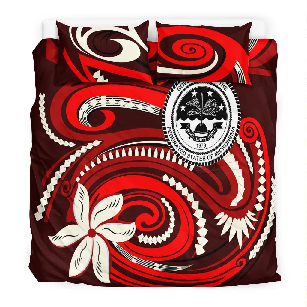 Federated States Of Micronesia Bedding Set - Vortex Style Red Color