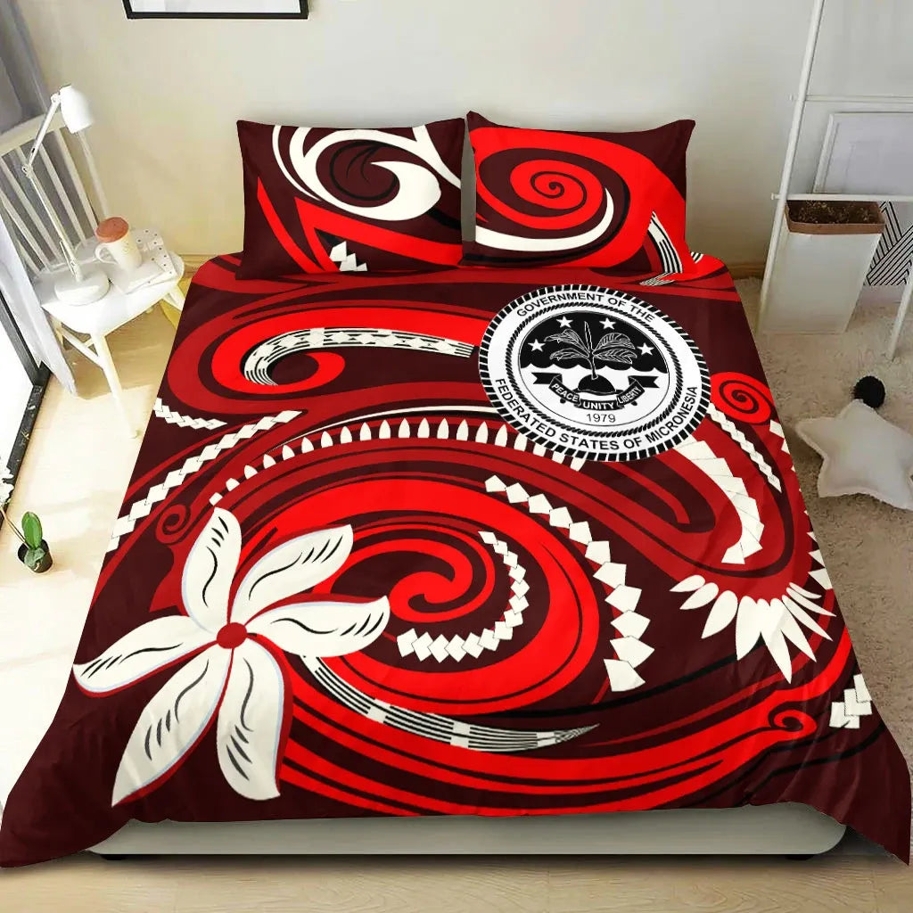 Federated States Of Micronesia Bedding Set - Vortex Style Red Color