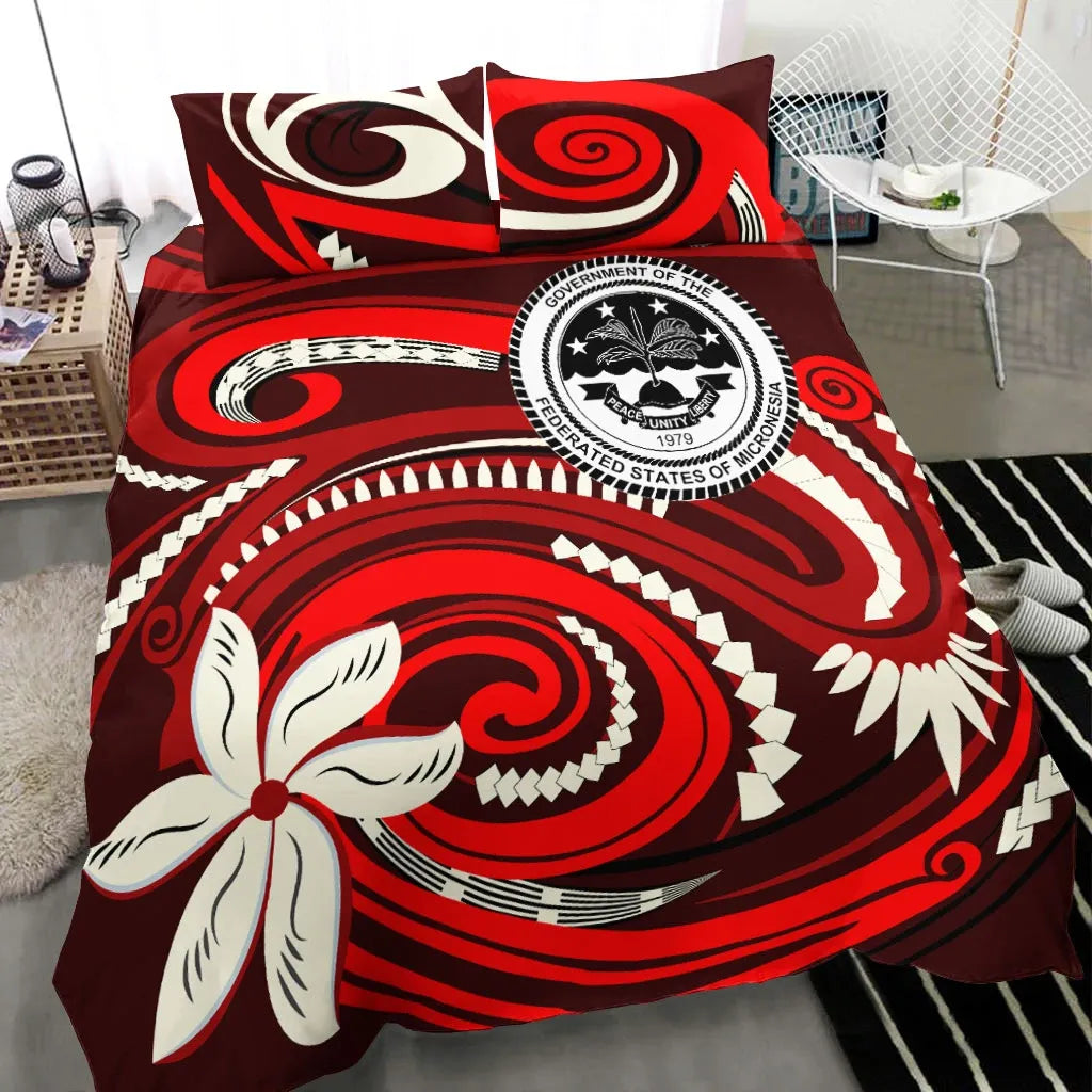 Federated States Of Micronesia Bedding Set - Vortex Style Red Color