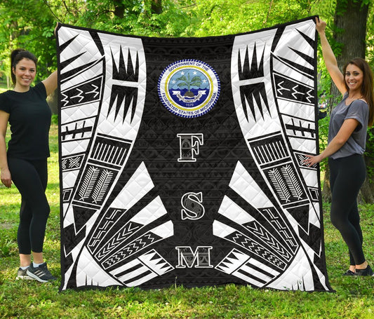 Federated States Of Micronesia Premium Quilt - Federated States Of Micronesia Seal Polynesian White Tattoo (Black)