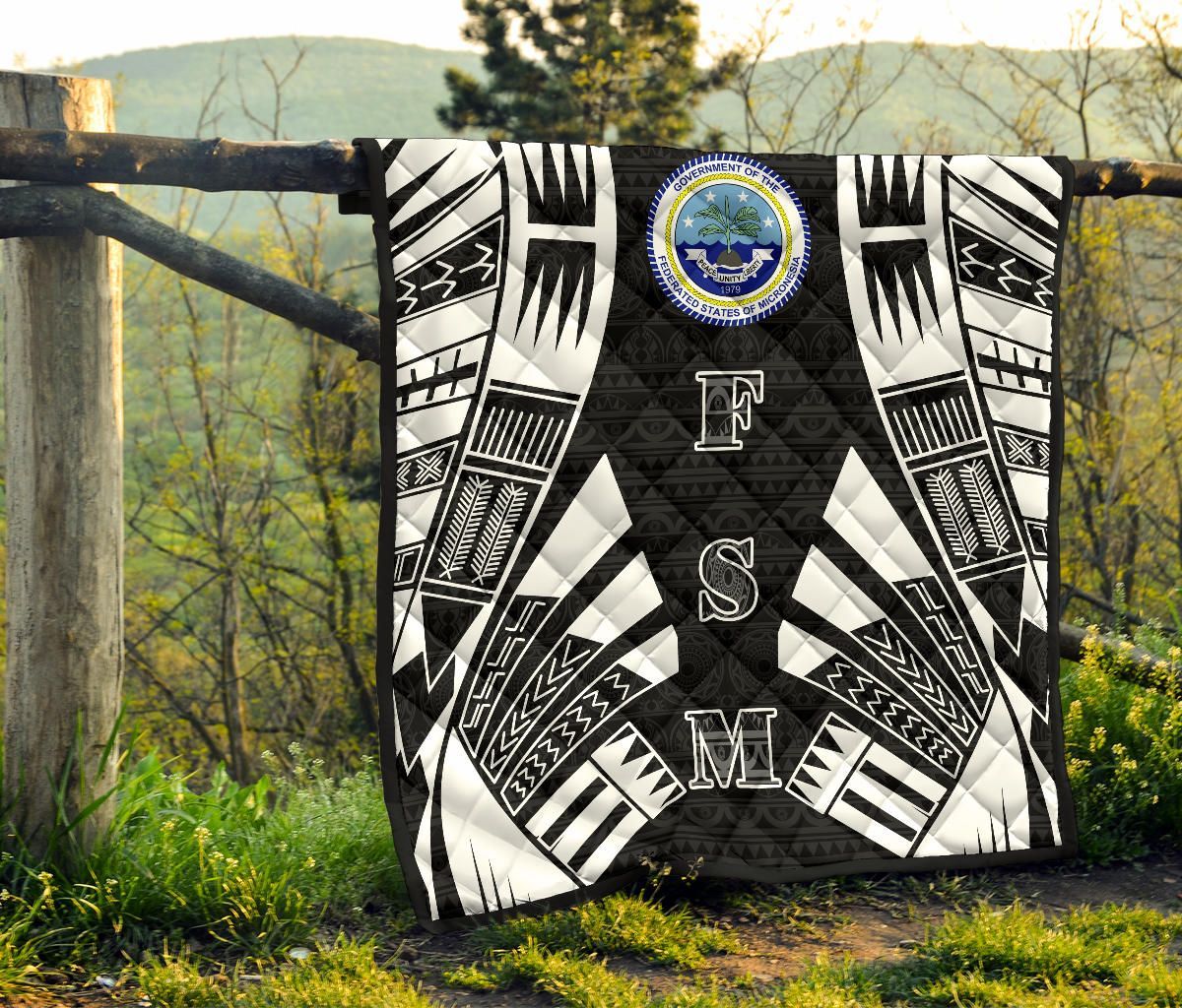 Federated States Of Micronesia Premium Quilt - Federated States Of Micronesia Seal Polynesian White Tattoo (Black)