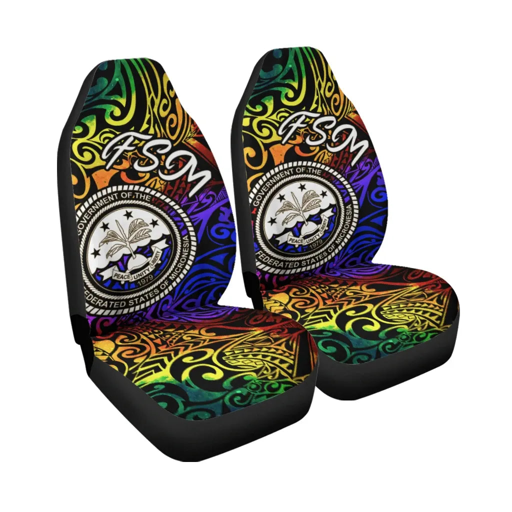 Federated States of Micronesia Car Seat Covers - Rainbow Polynesian Pattern