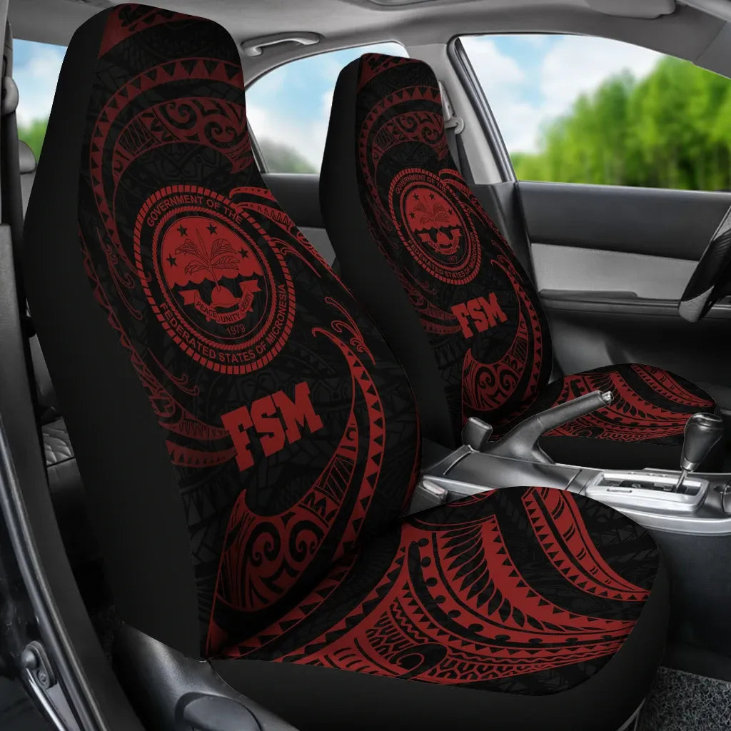 Federated States of Micronesia Car Seat Covers - Red Tribal Wave