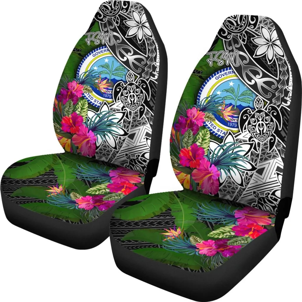 Federated States of Micronesia Car Seat Covers - Turtle Plumeria Banana Leaf