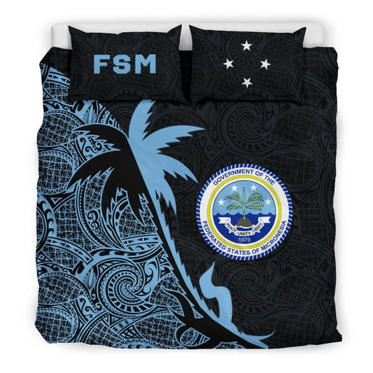 Federated States Of Micronesia Duvet Cover Set - Federated States Of Micronesia Coat Of Arms & Coconut Tree