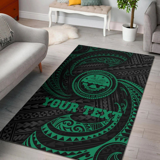 Federated States Of Micronesia Custom Personalised Area Rug - Green Tribal Wave