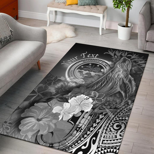 Federated States of Micronesia Custom Personalised Area Rug - Humpback Whale with Tropical Flowers (White)