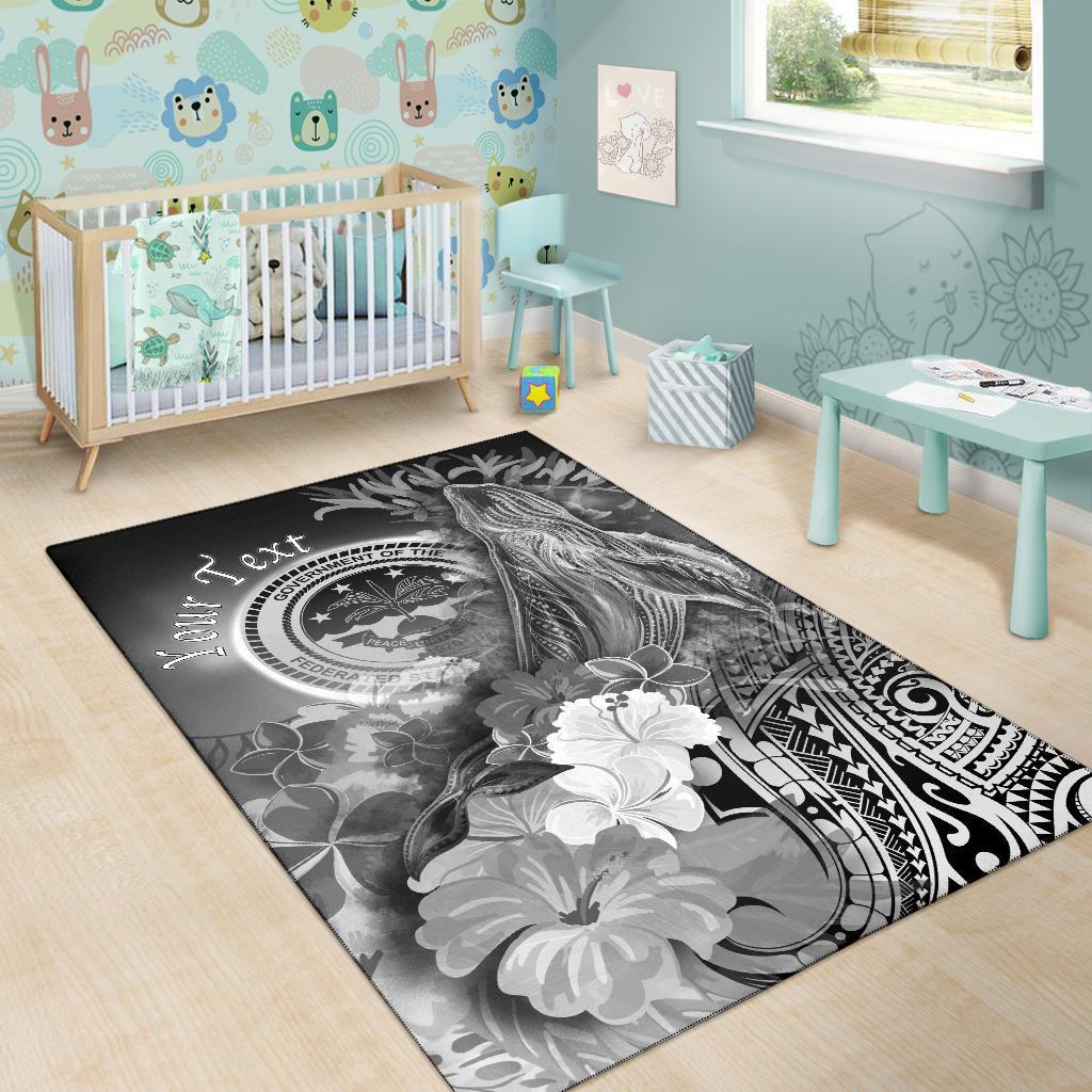 Federated States of Micronesia Custom Personalised Area Rug - Humpback Whale with Tropical Flowers (White)