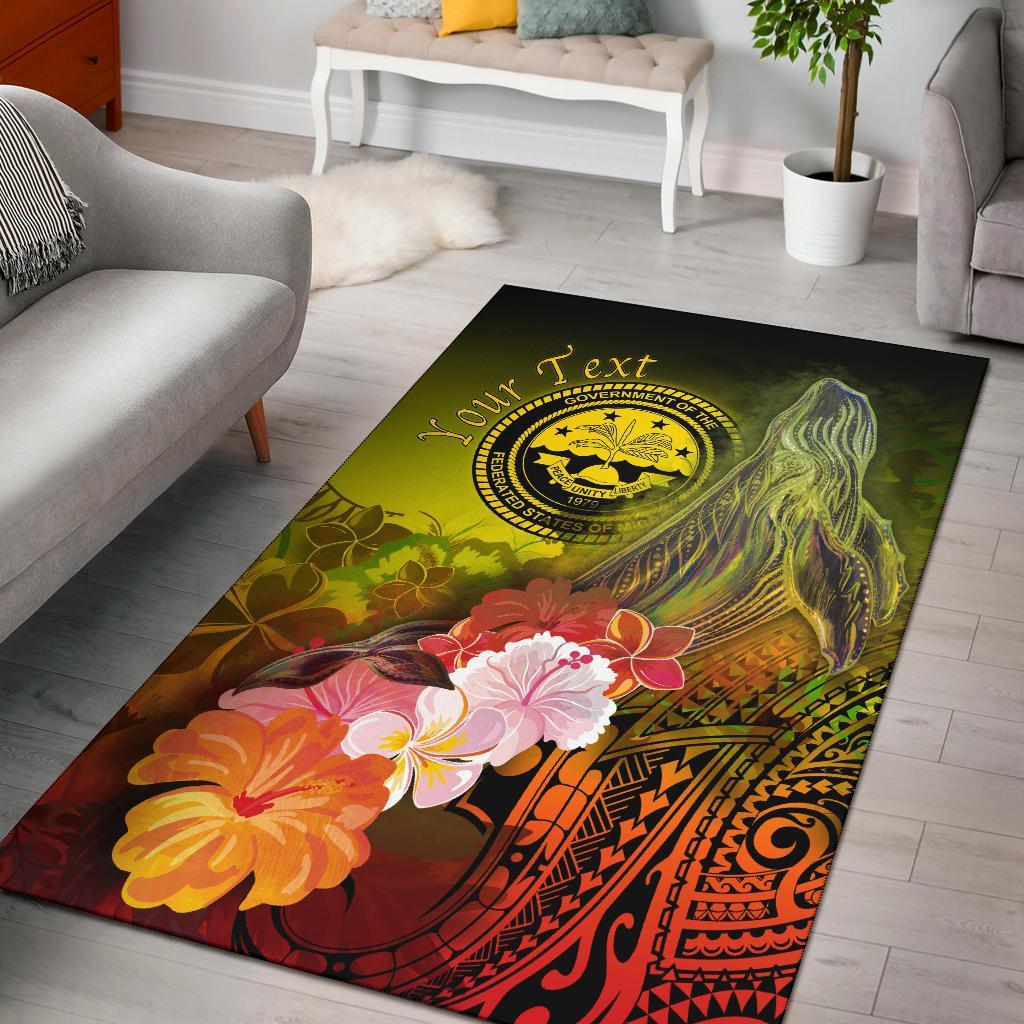 Federated States of Micronesia Custom Personalised Area Rug - Humpback Whale with Tropical Flowers (Yellow)
