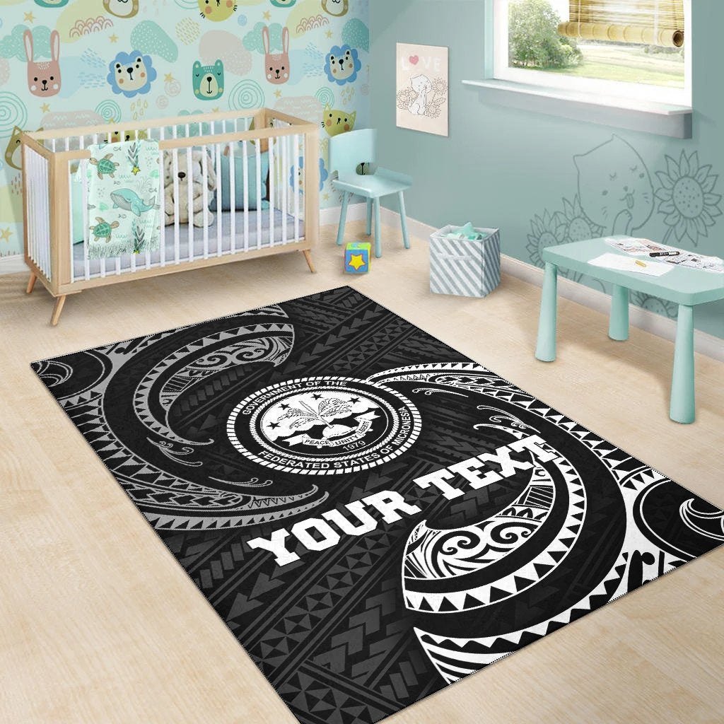 Federated States Of Micronesia Custom Personalised Area Rug - White Tribal Wave