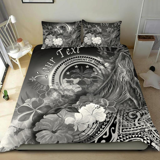 Federated States Of Micronesia Custom Personalised Bedding Set - Humpback Whale With Tropical Flowers (White)
