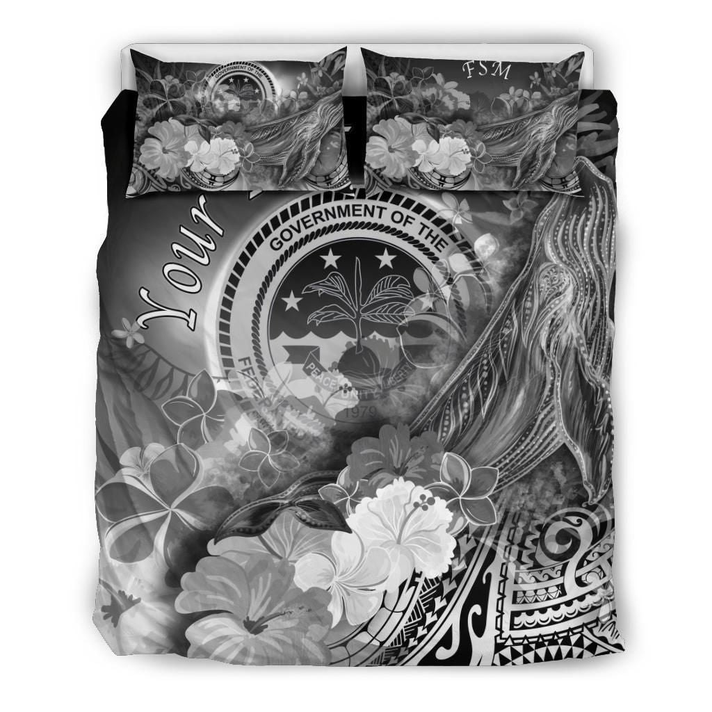 Federated States Of Micronesia Custom Personalised Bedding Set - Humpback Whale With Tropical Flowers (White)