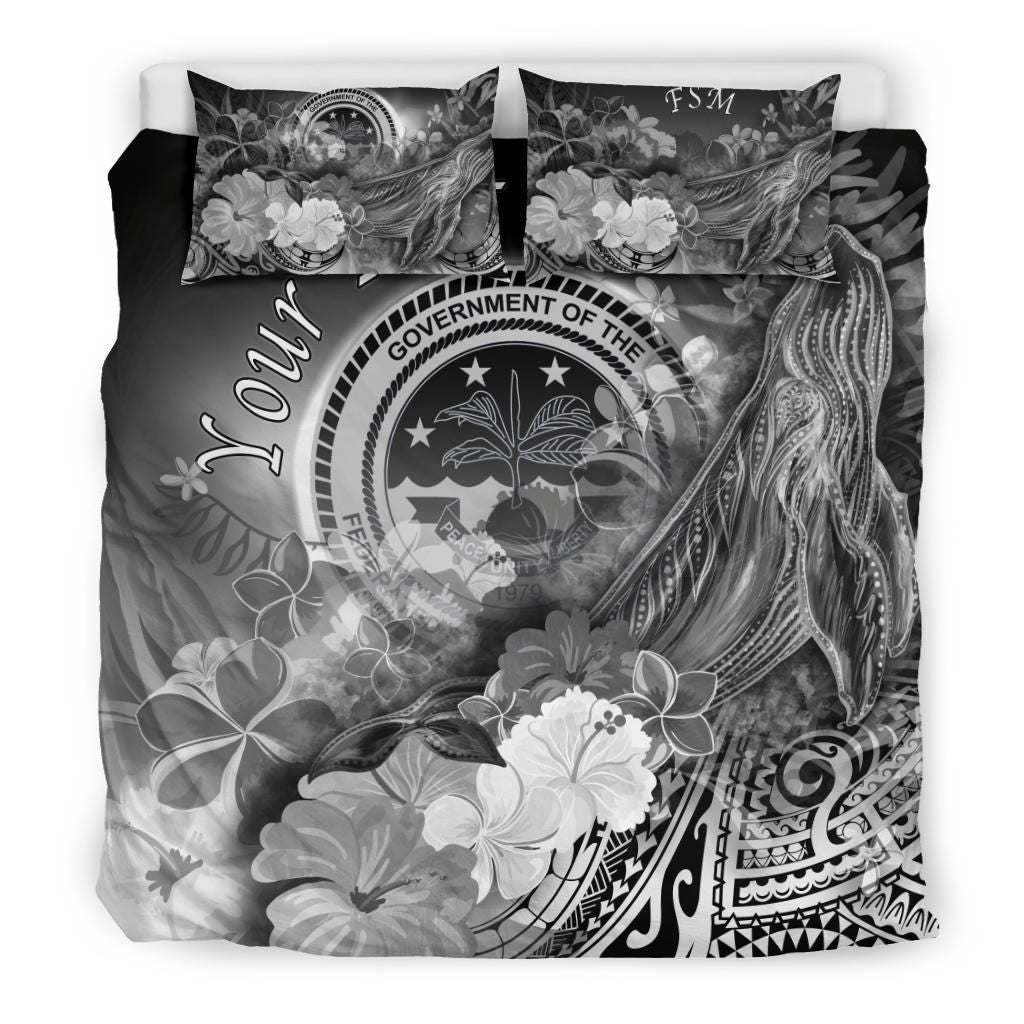 Federated States Of Micronesia Custom Personalised Bedding Set - Humpback Whale With Tropical Flowers (White)