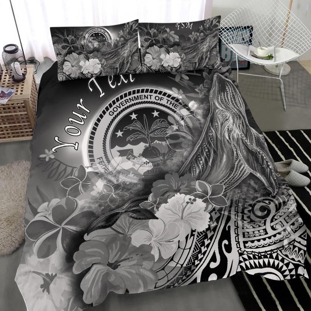 Federated States Of Micronesia Custom Personalised Bedding Set - Humpback Whale With Tropical Flowers (White)
