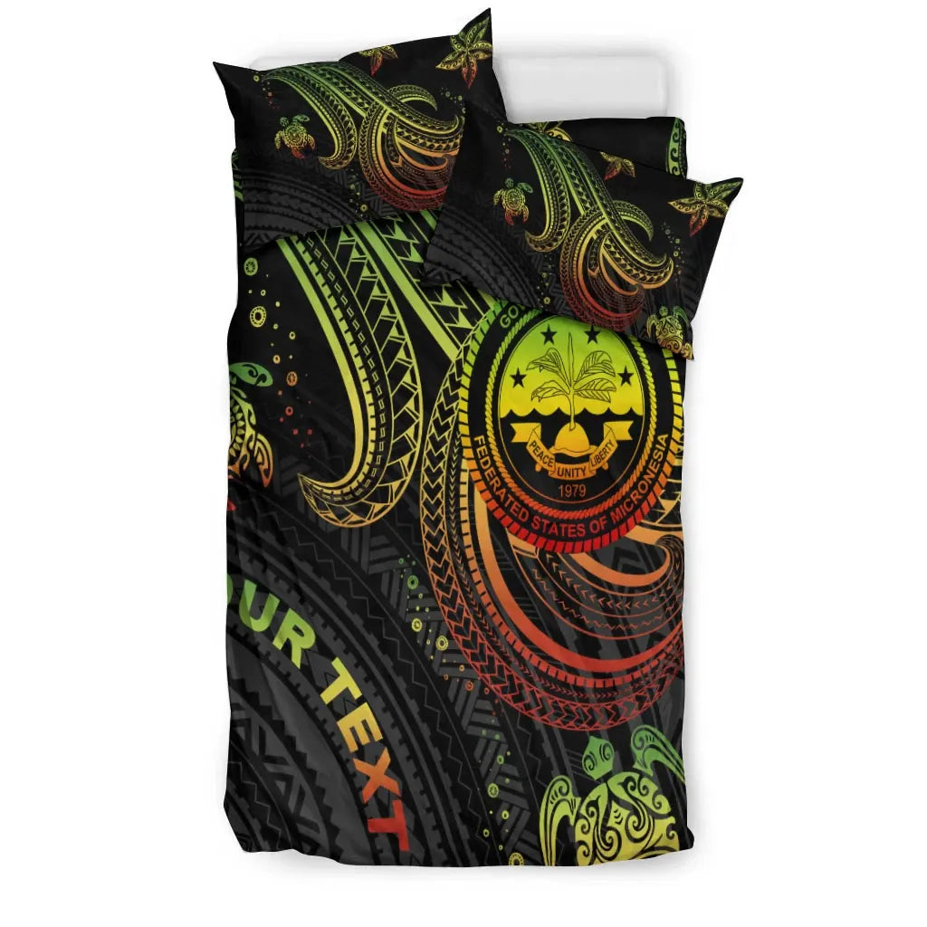 Federated States Of Micronesia Custom Personalised Bedding Set - Reggae Turtle