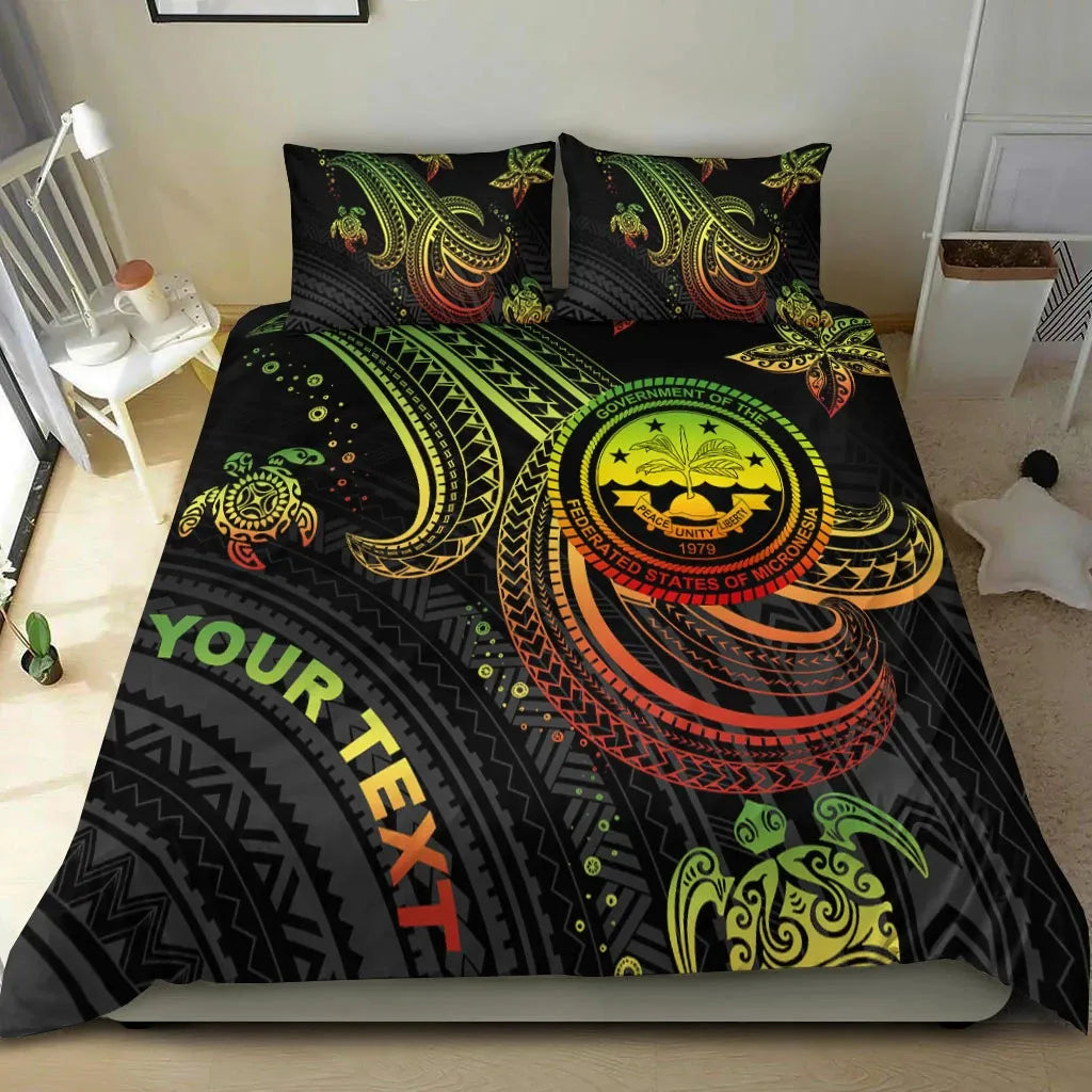 Federated States Of Micronesia Custom Personalised Bedding Set - Reggae Turtle