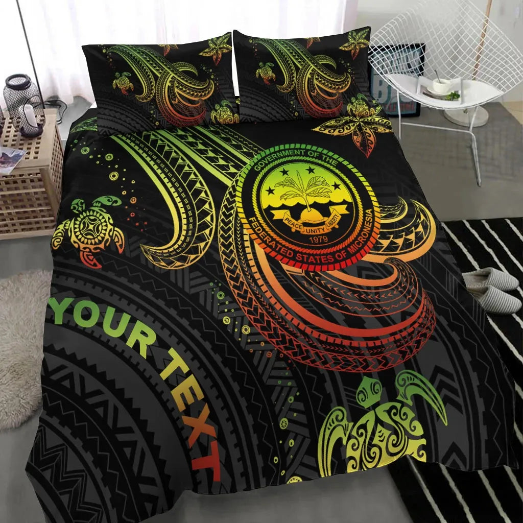 Federated States Of Micronesia Custom Personalised Bedding Set - Reggae Turtle