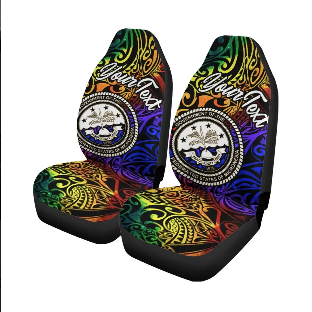 Federated States of Micronesia Custom Personalised Car Seat Covers - Rainbow Polynesian Pattern