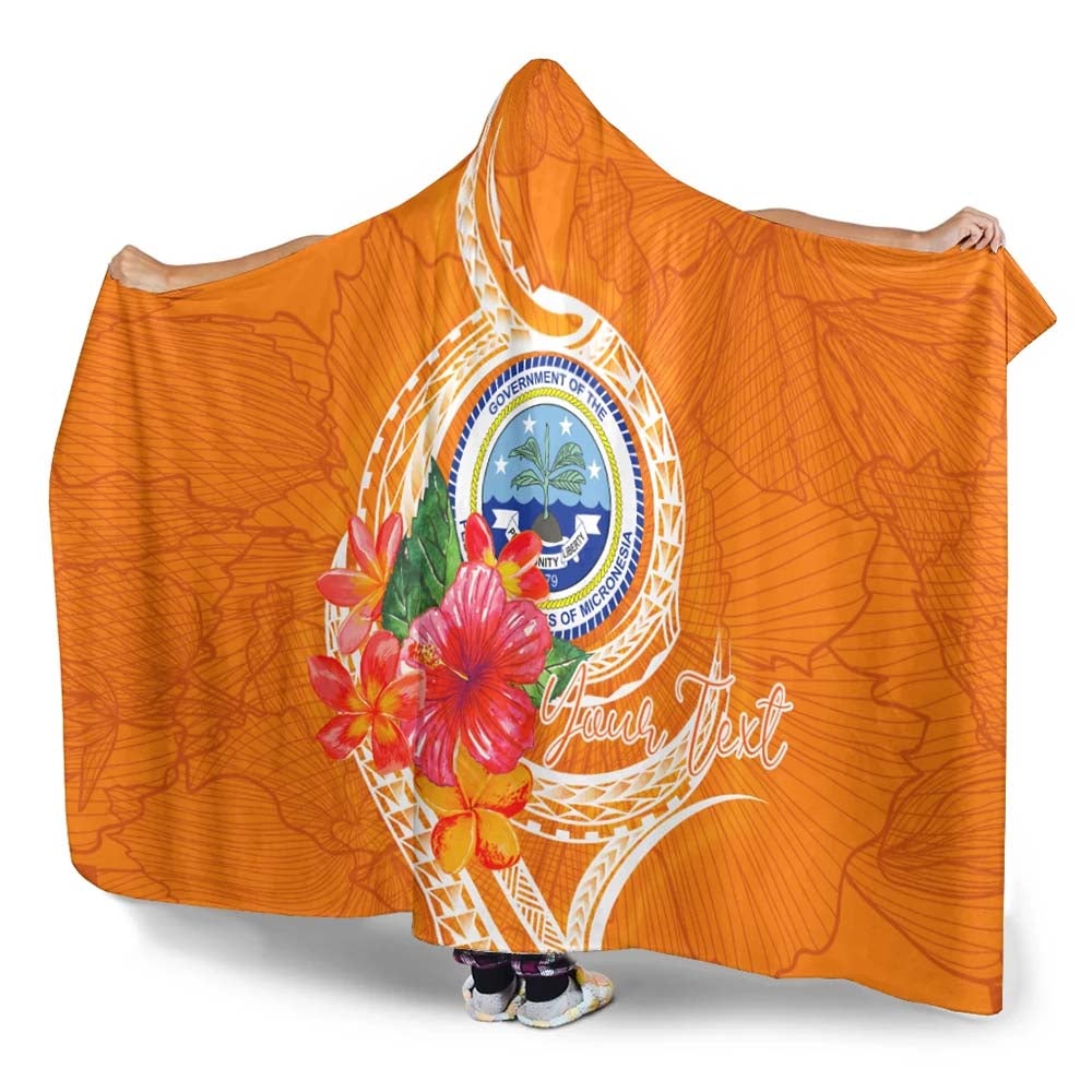 Federated States Of Micronesia Custom Personalised Hooded Blanket - Orange Floral With Seal