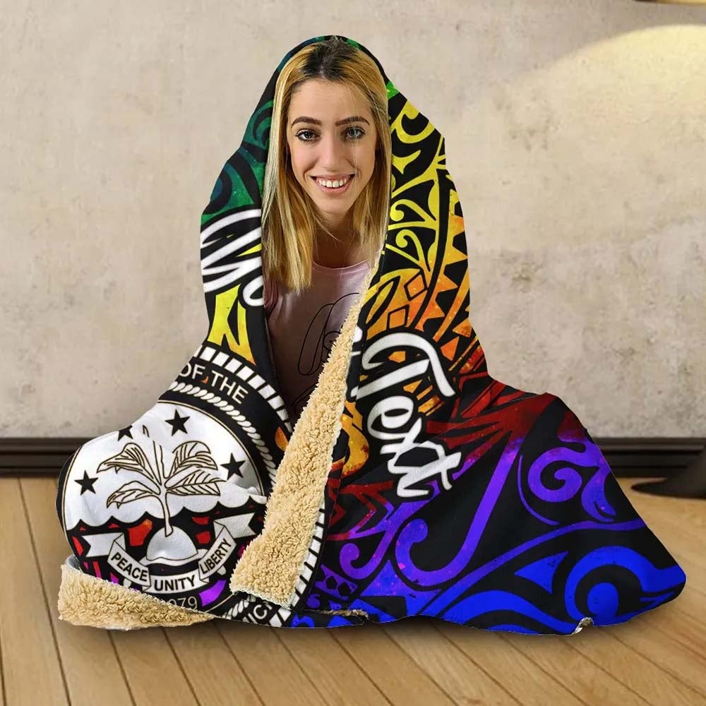 Federated States of Micronesia Custom Personalised Hooded Blanket - Rainbow Polynesian Pattern