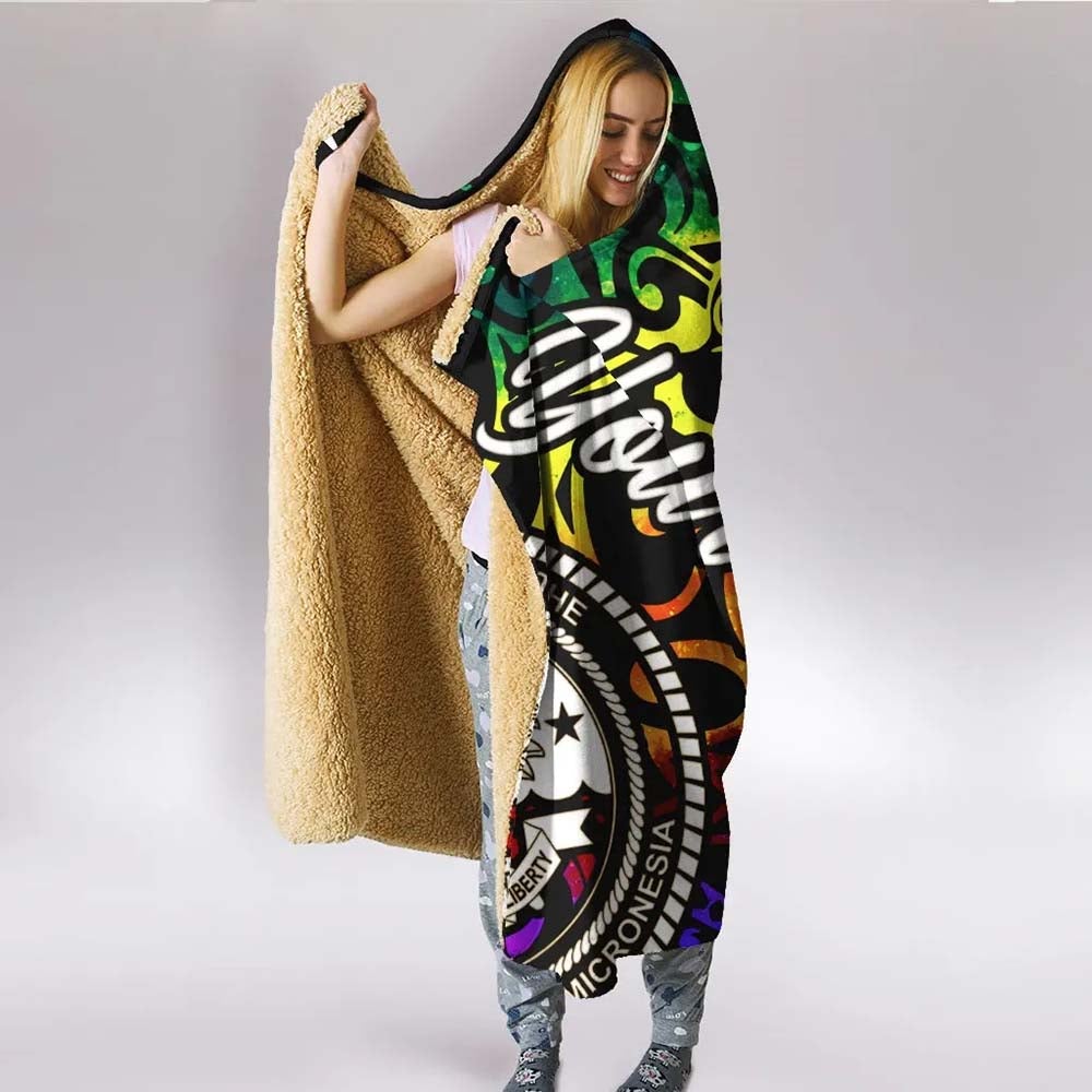 Federated States of Micronesia Custom Personalised Hooded Blanket - Rainbow Polynesian Pattern