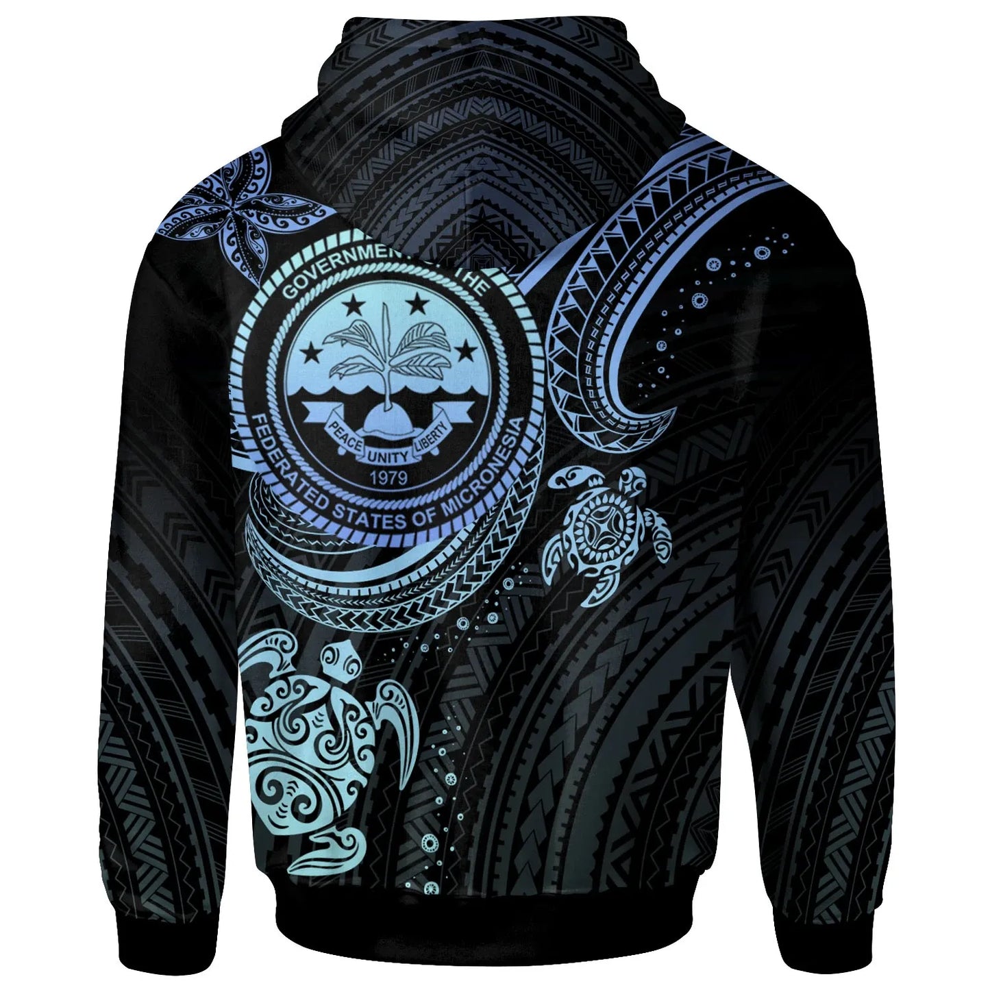 Federated States of Micronesia Custom Personalised Hoodie - Coat Of Arm with Blue Turtle