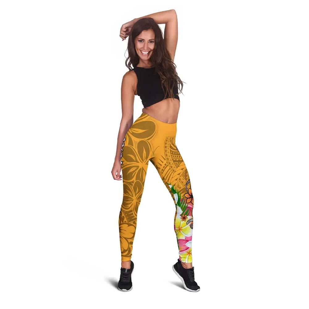 Federated States of Micronesia Custom Personalised Legging - Turtle Plumeria (Gold)