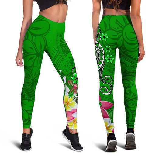Federated States of Micronesia Custom Personalised Legging - Turtle Plumeria (Green)