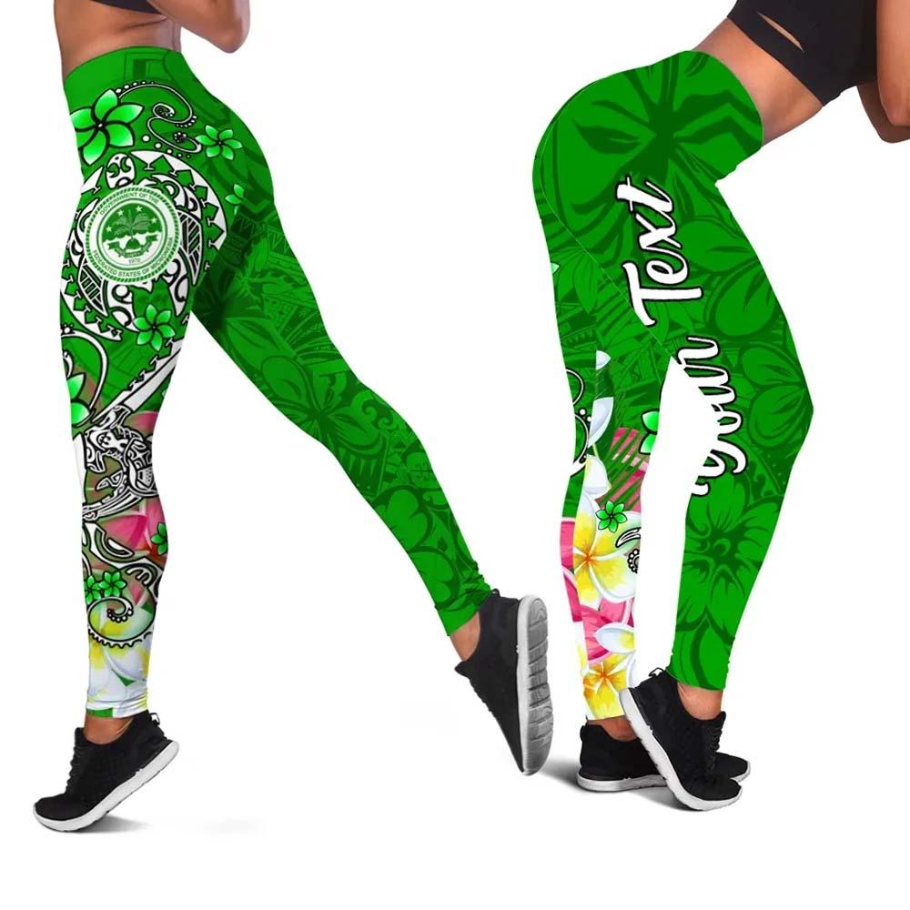 Federated States of Micronesia Custom Personalised Legging - Turtle Plumeria (Green)